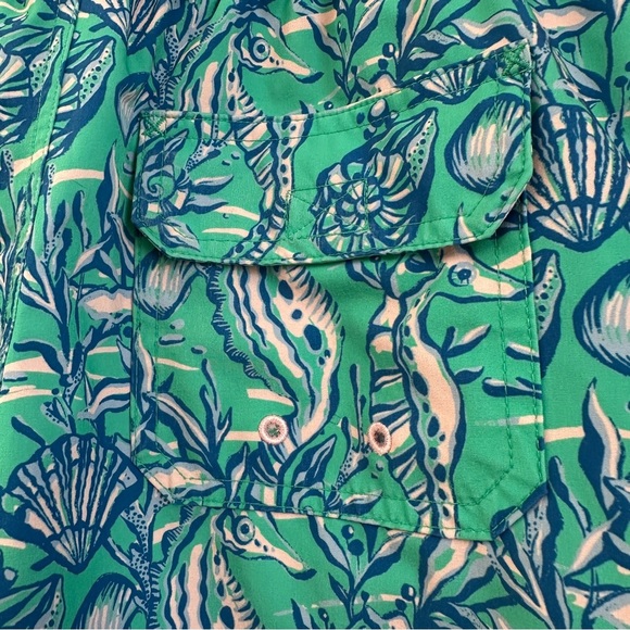 Vineyard Vines Boys Swim Trunks Medium Seahorse Seashell Ocean Print Blue Green - Picture 5 of 7